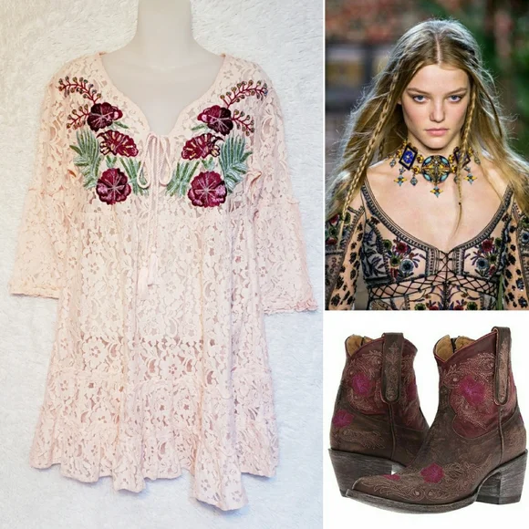 Guess Bell Sleeve Floral Lace Mini Dress - Picture 8 of 10